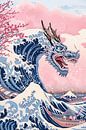 Japanse kersenbloesem tsunami draak | blokdruk van Frank Daske | Foto & Design thumbnail
