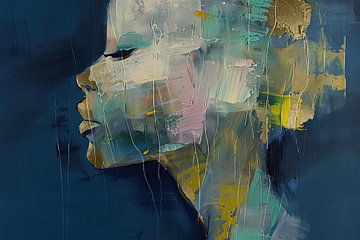 Vrouw Silhouet | Vrouw in Blauwe Achtergrond van Kunst Kriebels