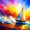 Un voilier dans la tempête des couleurs - Entre les embruns, la lumière et la puissance indomptée d'une mer arc-en-ciel sur AidasignArt