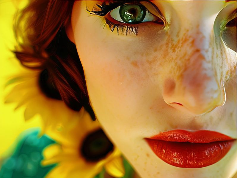 portrait fantaisiste d'une femme avec des fleurs par Egon Zitter
