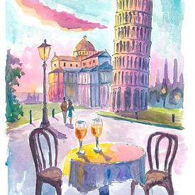 Romantic table for two in Pisa with a view of the Leaning Tower by Markus Bleichner