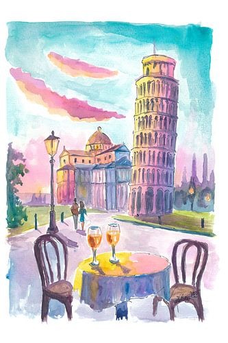 Romantischer Tisch für zwei Personen in Pisa mit Blick auf den Schiefen Turm