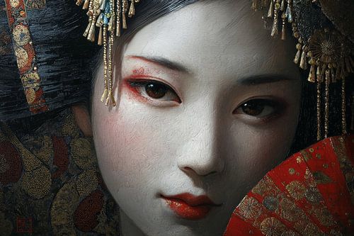Aziatische schilderachtige fictieve  kunst met Geisha