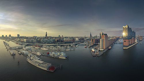 Panorama of Hamburg harbour with Elbphilharmonie concert hall by Jonas Weinitschke