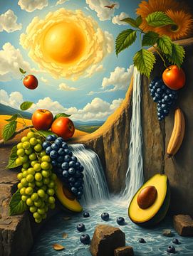 Kunst met fruit in het landschap Dali stijl van Egon Zitter