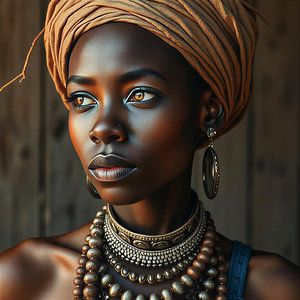 Porträt einer afrikanischen Frau mit authentischem Schmuck.