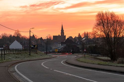 Landschap met het gemeente kerk