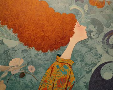 Vrouw met Krullen | Kleurrijk Portret van Vrouw van Kunst Kriebels