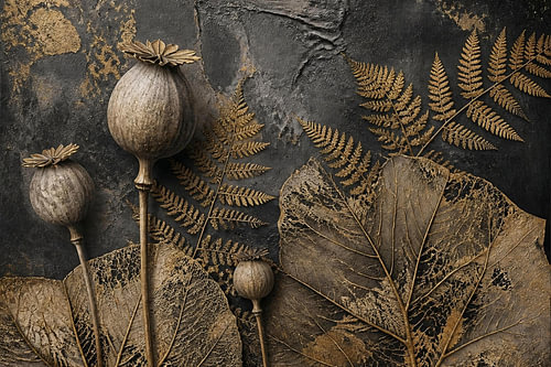 Golden Botanical Decay – Vergängliche Naturkunst in Schwarz & Gold