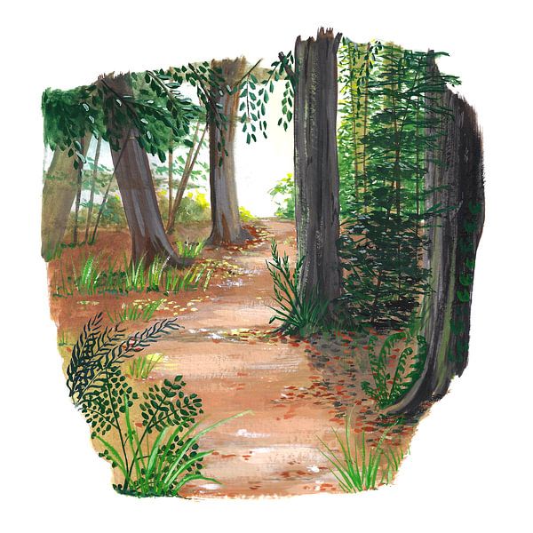 Landschap bos in gouache van Ivonne Wierink