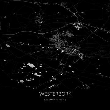 Zwart-witte landkaart van Westerbork, Drenthe. van Rezona