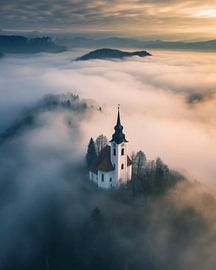 Chapel in a mystical autumn landscape