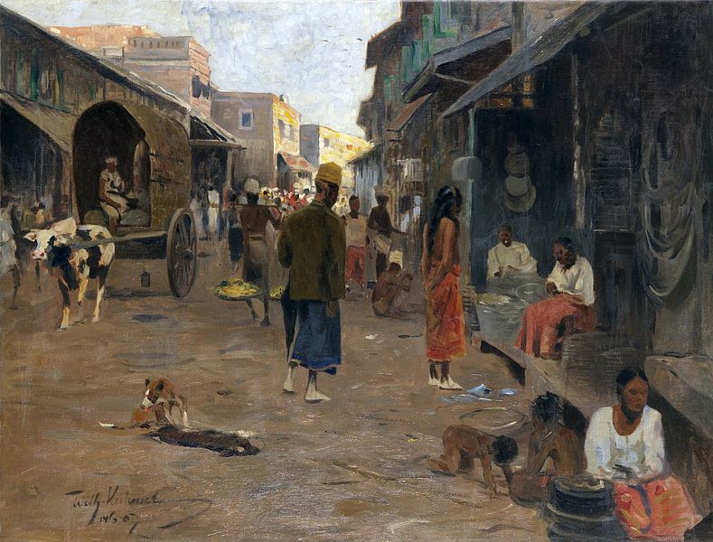 Straatbeeld in Ceylon (Sri Lanka), WILHELM KUHNERT, 1907 van Atelier Liesjes