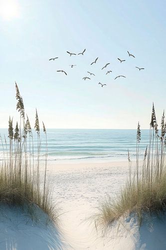 Strandzicht met vogels