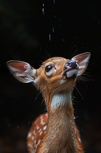 Jeune cerf sous la pluie