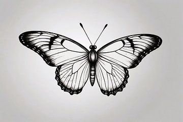 Minimalistische zwart-wit vlinder illustratie van De Muurdecoratie