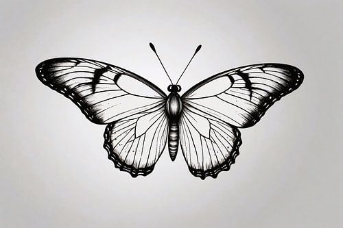 Minimalistische zwart-wit vlinder illustratie