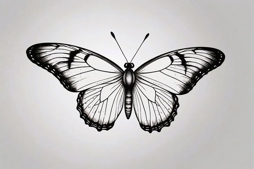 Minimalist black-and-white butterfly illustration by Art & Soul Creations