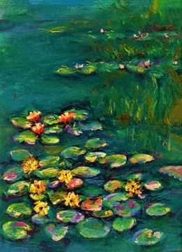 Waterlelie (3) Oliepastelkrijt geïnspireerd door Claude Monet. van Ineke de Rijk