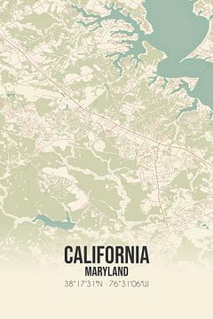 Vintage landkaart van California (Maryland), USA. van Rezona