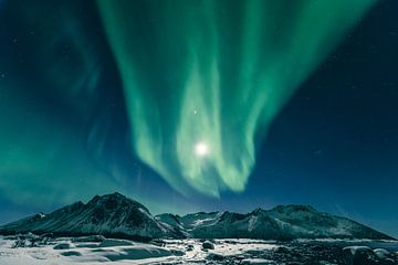 Noorderlicht in de nacht hemel boven Noord-Noorwegen in de winter van Sjoerd van der Wal
