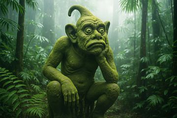 Statue verte accroupie dans la forêt sur Markus Gann