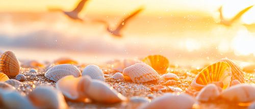 Strandimpressies bij zonsondergang
