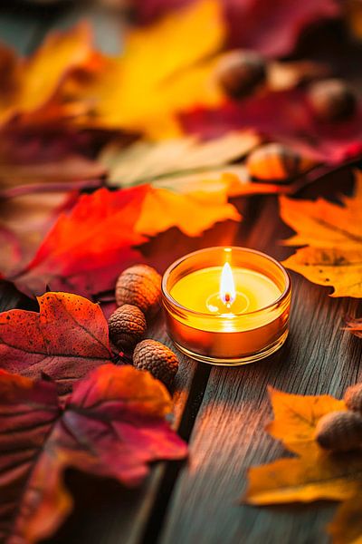 Herbstliche Atmosphäre mit Kerze von Poster Art Shop