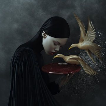 Surrealist portrait "Bird land" by Carla Van Iersel