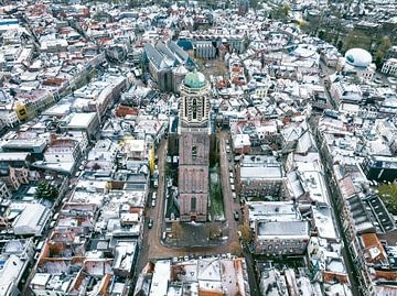 Peperbus church tower cold morning drone view in Zwolle by Sjoerd van der Wal Photography