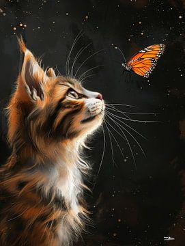 Katze - Katze mit Schmetterling von Gelissen Artworks