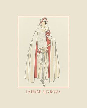 La femme aux roses | A woman with cape and rose | Vintage Art Deco Fashion print