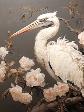Pelican and Flowers in Beige by Your unique art