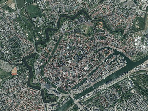 Luchtfoto van het centrum van Middelburg