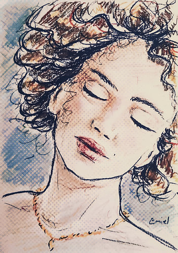 Portret vrouw in oil pastel - digitaal edit