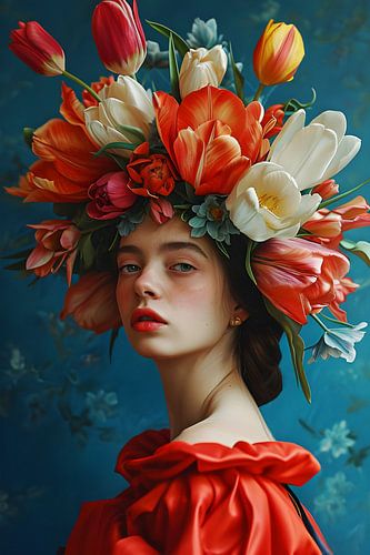 Portrait coloré d'une femme fleurie