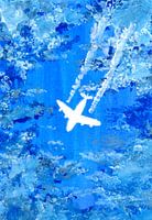 Vliegtuig in de blauwe lucht