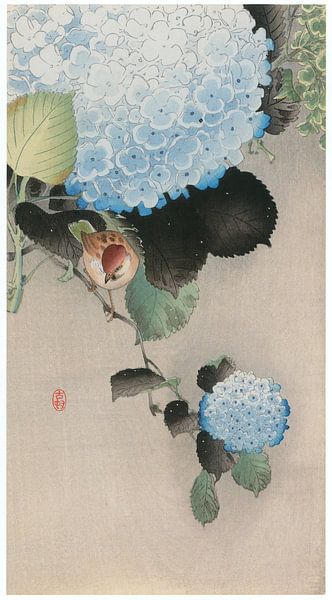 Ohara Koson - Hydrangea and sparrow (edited) by Peter Balan