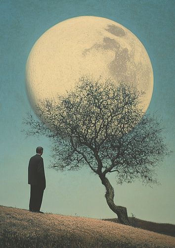 Ontmoeting onder de boom - Minimalistische vintage illustratie