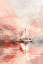 Segelboot in ruhigem Wasser bei Sonnenaufgang von Art & Soul Creations