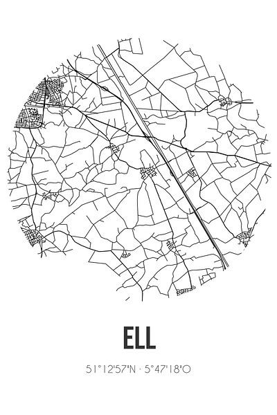 Ell (Limburg) | Map | Black and white by Prints of Place