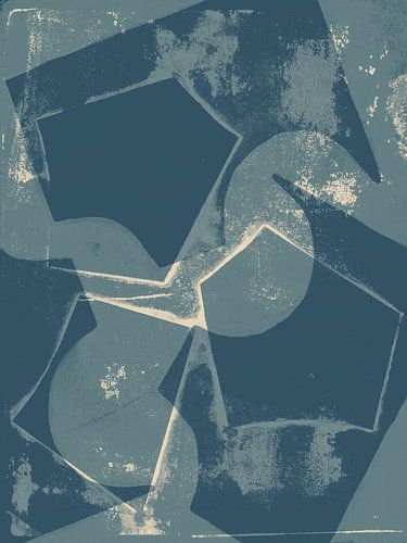 Abstracte vormen in blauw en wit.