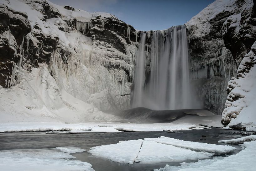 Waterfall winter landscape Iceland Skogafoss by Marjolein van Middelkoop