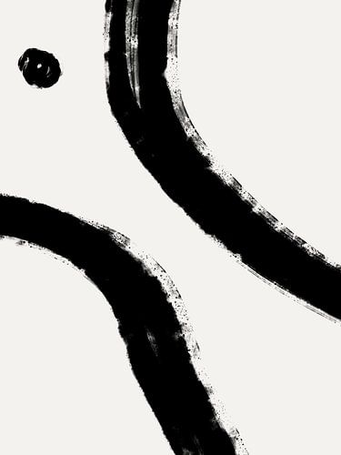 Abstraktes und modernes Kunstwerk mit großen schwarzen Pinselstrichen