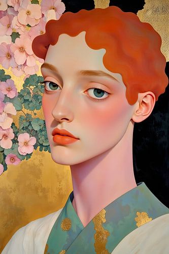 Sensualité - Portrait peinture avec des fleurs sur Mad Dog Art