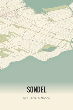 Vintage landkaart van Sondel (Fryslan) van Rezona
