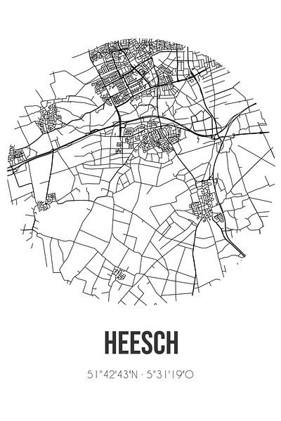 Heesch (Noord-Brabant) | Map | Black and white by Prints of Place