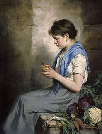 Axel Ender,Mädchen mit Gemüse, Mädchen beim Kartoffelschälen