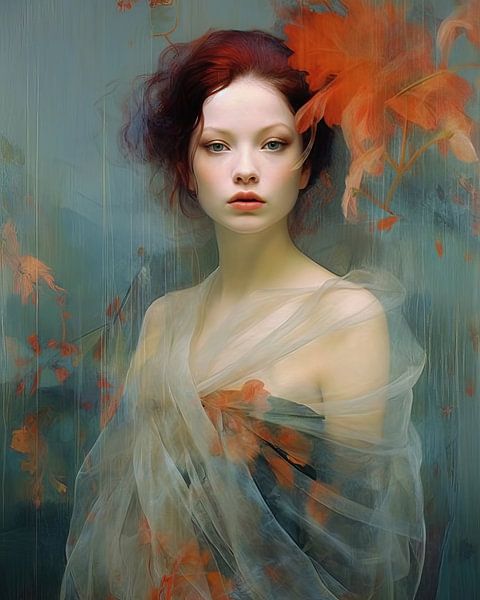 Portrait moderne en orange et bleu par Carla Van Iersel