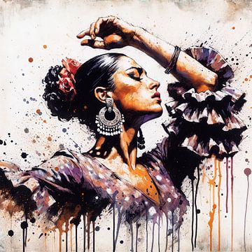 Aquarell Flamenco-Tänzerin #1 von Chromatic Fusion Studio